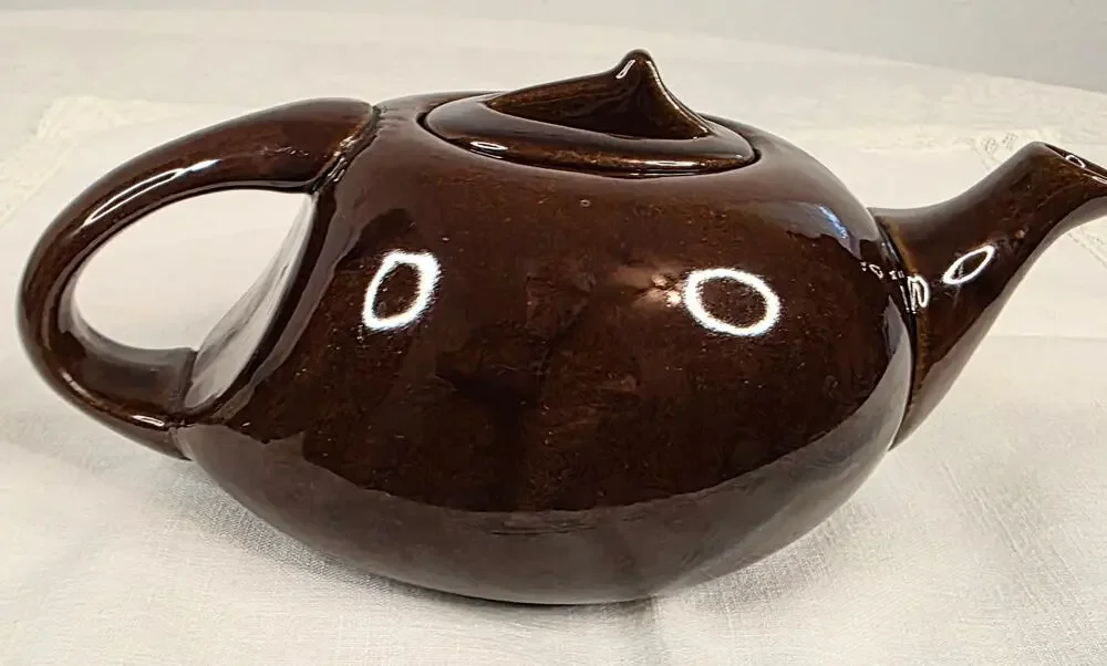 Small Vintage Pottery Teapot w/Lid Brown Glossy Glaze Rustic Primitive Farmhouse